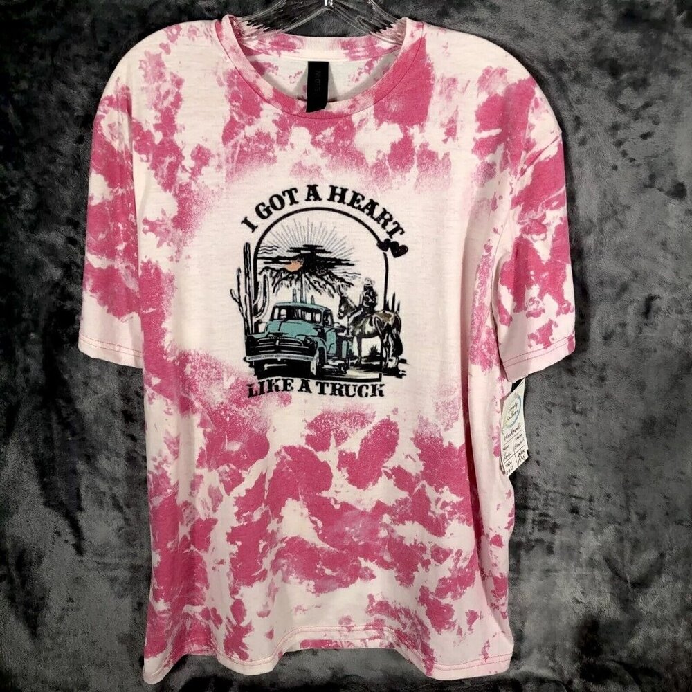 Women's Heart Like A Truck Country Music Bleached Short Sleeve Graphic Tee Shirt